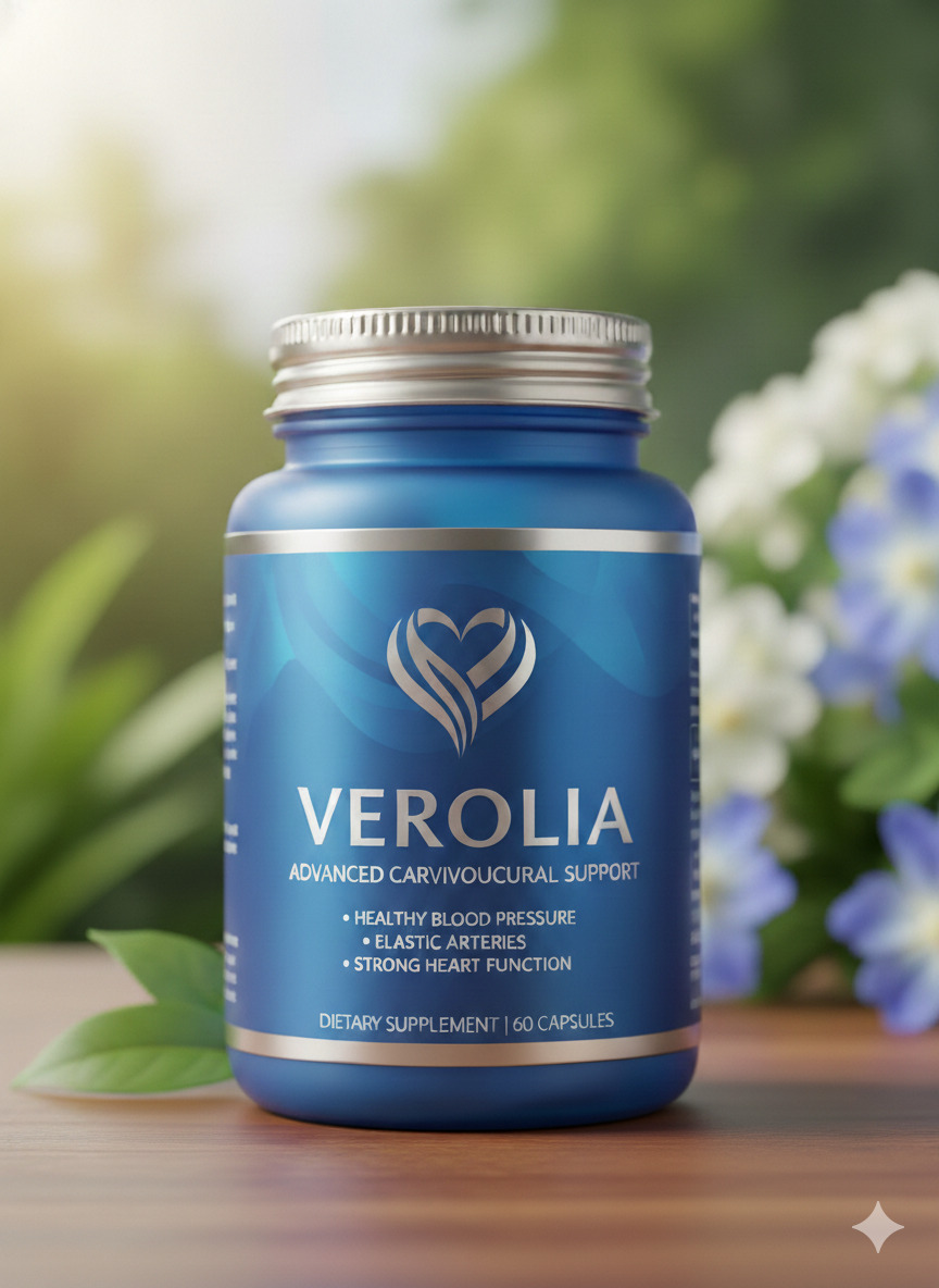 Verolia dietary supplement bottle with label on a neutral tabletop